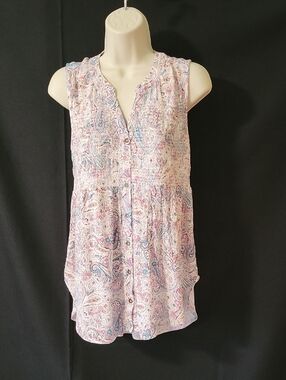 Knox Rose Sleeveless Paisley Button-Front Women's Top. Size S